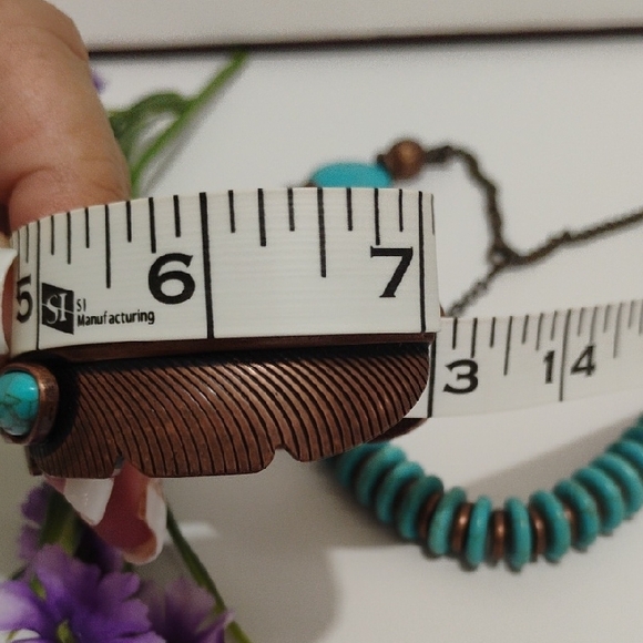 Turquoise Beaded Necklace and Bracelet Set with Antique Gold Accents NEW - Picture 8 of 11